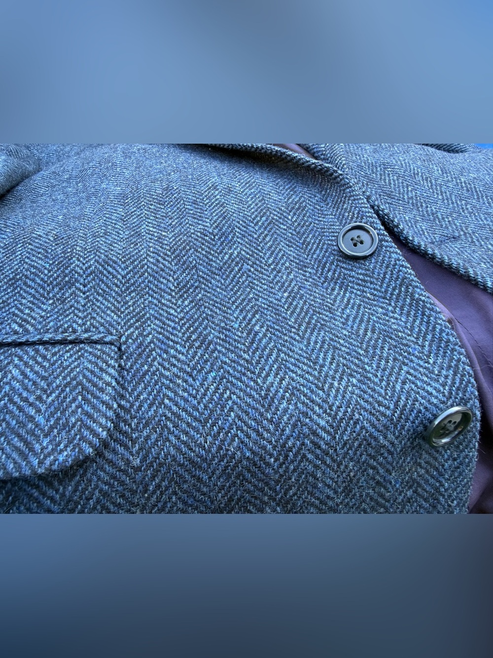 Vintage Cricketeer Pure Virgin Wool Blazer Jacket Mens 42R Blue Herringbone